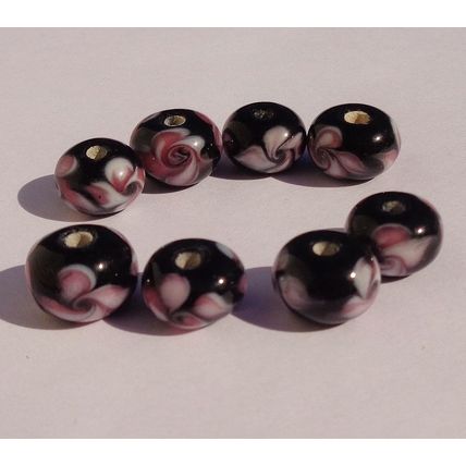 8 Black Pink Rondelle Beads 12x8mm Crafting Jewelry Making Sewing bd092