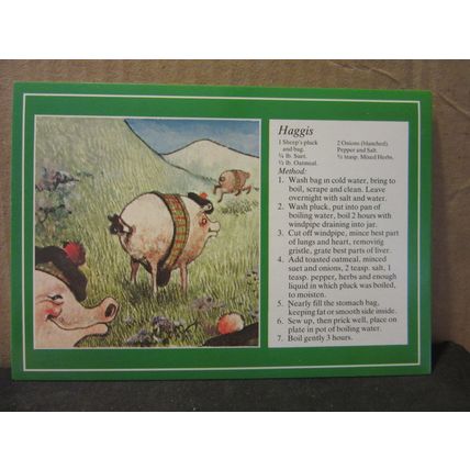 SCOTTISH HAGGIS RECIPE unused postcard, by Whiteholme SCOTLAND #