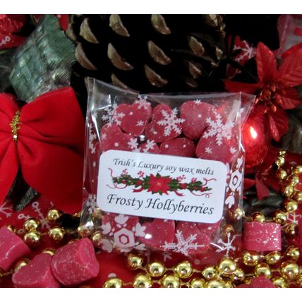 Highly Scented Soy Wax Mini Heart Melts x15, Christmas Scent Frosty Hollyberries