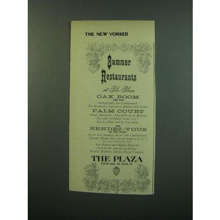 1949 The Plaza Hotel Ad - Summer restaurants at the Plaza