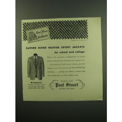 1949 Paul Stuart Southwick Sport Jacket Advertisement