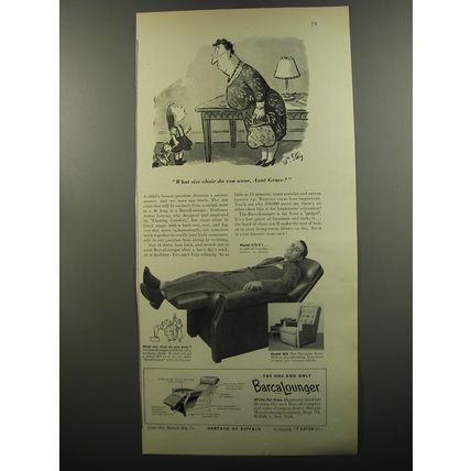 1953 Barcalounger Chair Ad - cartoon by William Steig - What size chair