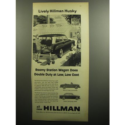 1957 Hillman Cars Ad - Lively Husky Roomy Station Wagon does double Duty