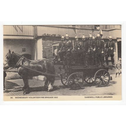 Volunteer Fire Brigade Wednesbury Reproduction Postcard Sandwell Libraries