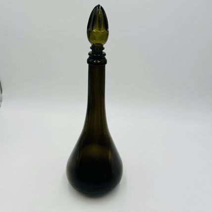 Glass Decanter With Stopper 14" MCM Green Olive Italy Art Vintage Large