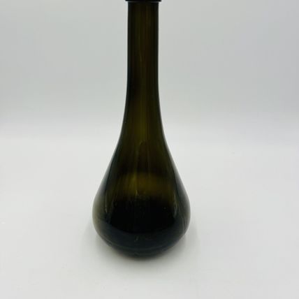 Glass Decanter With Stopper 14in MCM Green Olive Italy Art Vintage Large
