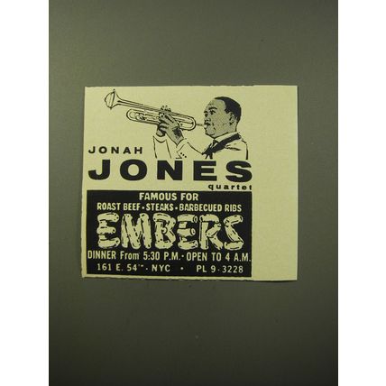1960 Embers Restaurant Advertisement - Jonah Jones Quartet
