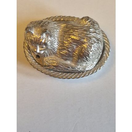 Vintage 1970's "Silver" Cat in basket Pill Box