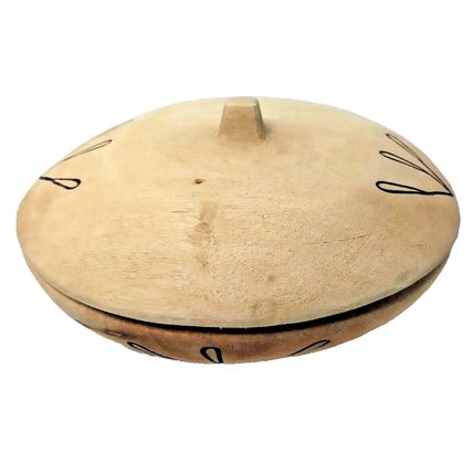 Natural Wood Rice Vegetable Steamer Lidded Bowl Hand Carved Burned Design