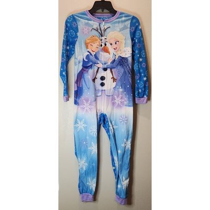 Girls Frozen Pajamas One Piece Zip Up Footed Disney Size 10/12