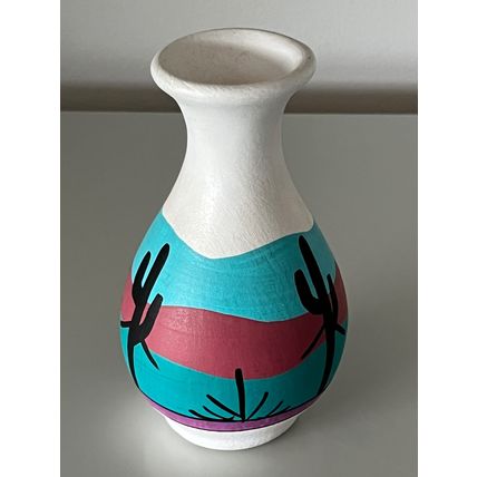 VINTAGE NATIVE AMERICAN HAND PAINTED CLAY VASE - CACTUS