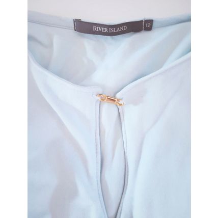 River Island Velour Baby Blue Top Blouse 3/4 Sleeve Keyhole 12 UK