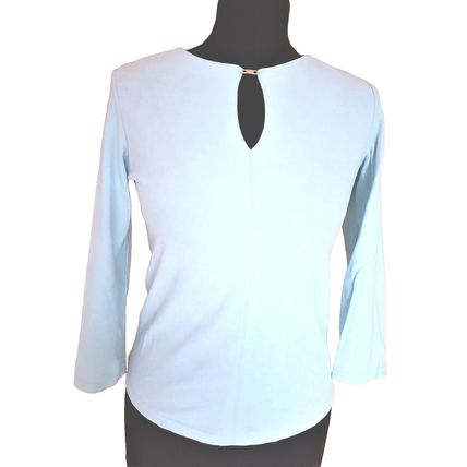 River Island Velour Baby Blue Top Blouse 3/4 Sleeve Keyhole 12 UK