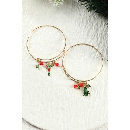 Gold Christmas Candy Cane Beading Pendant Bracelet