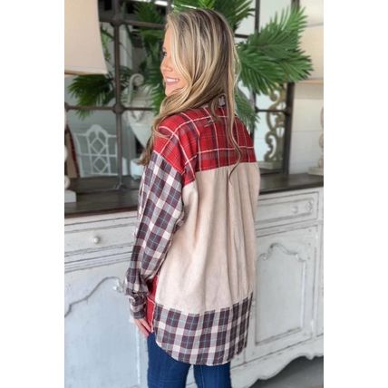 Plaid Corduroy Patchwork Shacket