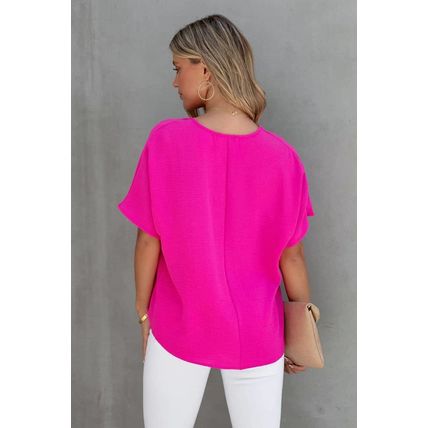 Rose Solid V Neck Short Sleeve Blouse