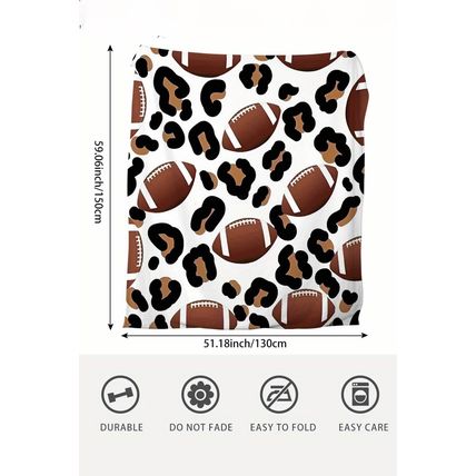 White Leopard & Rugby Print Flannel Blanket 130*150cm