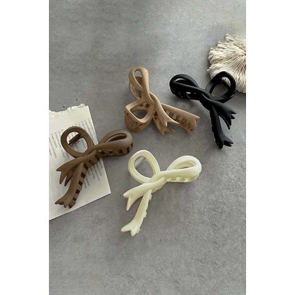 Beige Bowknot Large Hair Claw Clip