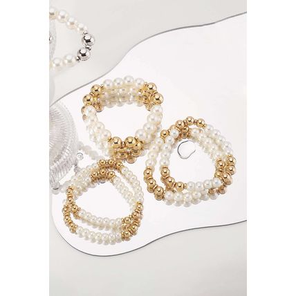 White 5pcs Pearl Beaded Bracelet Set