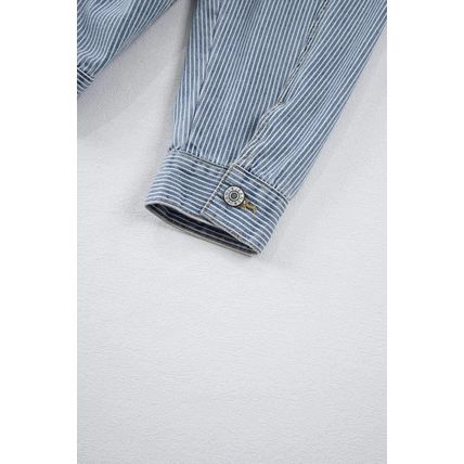 Sky Blue Stripe Washed Oversize Pocketed Denim Jacket