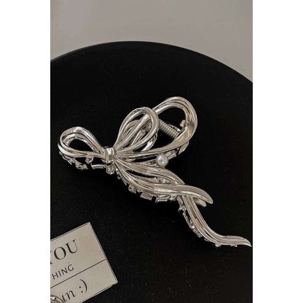 Silvery Pearl Decor Bow Knot Alloy Hair Claw Clip
