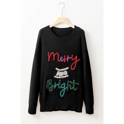 Black Tinsel Merry and Bright Graphic Christmas Sweater