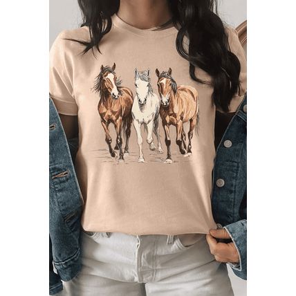 Khaki Gallant Horses Printed Casual T Shirt