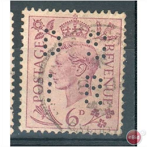 GB stamps 1937-47 KGV1 - 6d purple SG470 perfin - 3