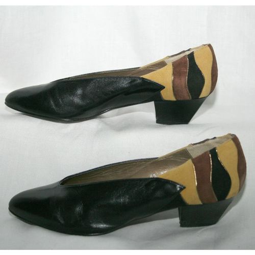 Vintage 1980 Black Multi Shoes Size 6 uk 39 Euro