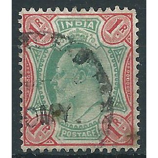 India 1911 SG137 1 Rupee Grey & Scarlet Fine Used ....