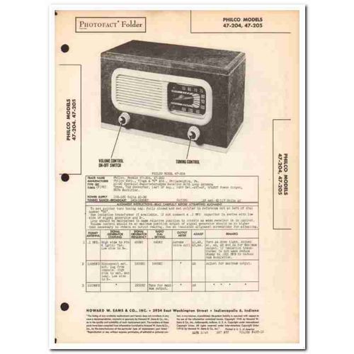 philco model 47-204 47-205 5-tube am radio sams photofact manual