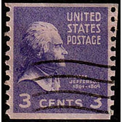 USA 1938 Personalities Jefferson 3c Used Stamp.