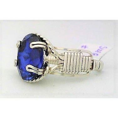 Blue Sapphire Sterling Silver Wire Wrap Gemstone Ring Sz. 8