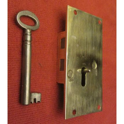 Antique Cabinet Cupboard Lock LEFT HANDED Georgian Brass & Steel 1 working Key