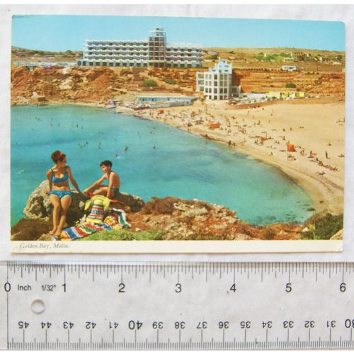 1981 postcard Golden Bay, Malta