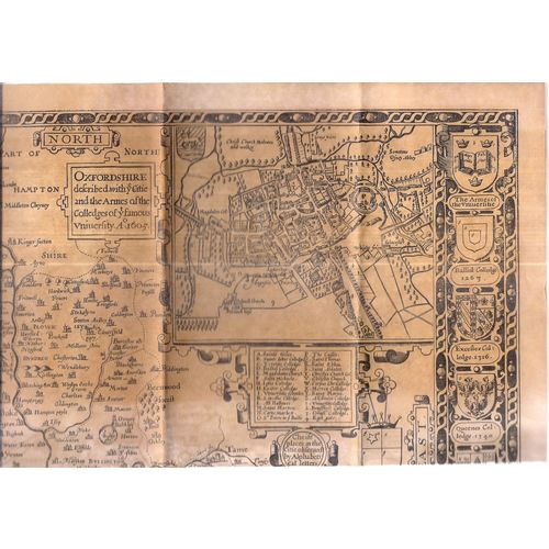 OLD MAP OF OXFORDSHIRE 1610 parchment replica 24 x 19 inches incard sleeve 1991