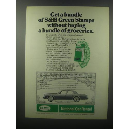 1978 National Car Rental Ad - Get a bundle of S&H Green Stamps