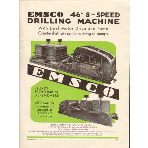 EMSCO DERRICK EQUIPMENT CO 1936 gas oil drilling machine vintage ad