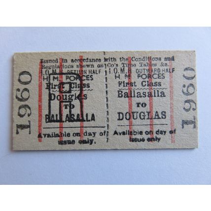 Isle of Man Railway Ballasalla-Douglas HM Forces Ticket #463