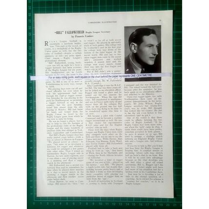 Bill Fallowfield Rugby League - 1952 Article