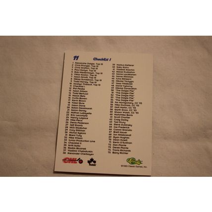 Top Draft Picks 1993 Classic '93 Hockey Draft NO. 11 CHECKLIST 1