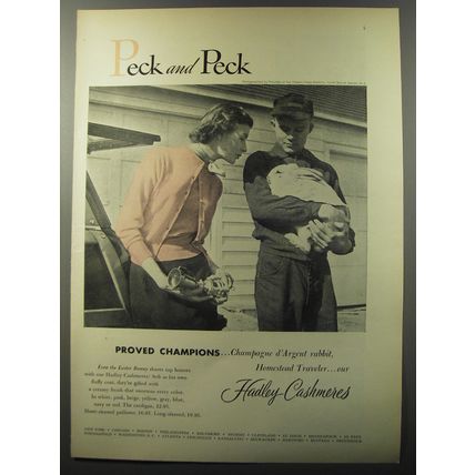 1953 Peck and Peck Hadley Cashmeres Ad - Proved champions Champagne d'Argent