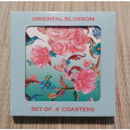 Floral Coasters Laminated Cork Set of 4 Oriental Blossom