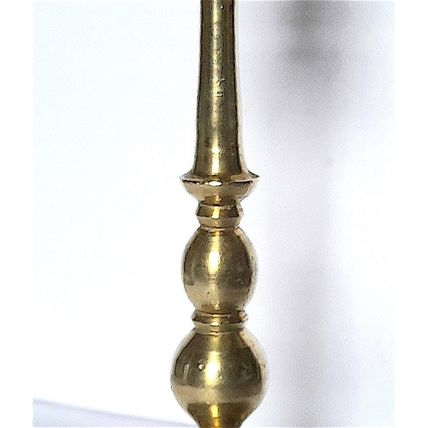 BRASS - CANDLE HOLDER - ORNATE BASE - 16 cm tall x 8 cm diameter GOOD