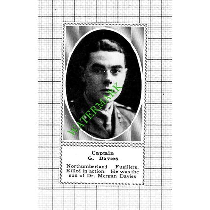 Captain G Davies Northumberland Fusiliers Great War WW1 - 1918 Small Cutting