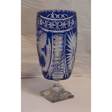Vintage Imperlux Bohemian Cobalt Blue Footed Crystal Banquet Vase Huge & Heavy