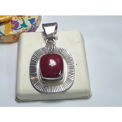 Estate Red Jasper Sterling Silver floating reflective frame Slide Pendant #19564