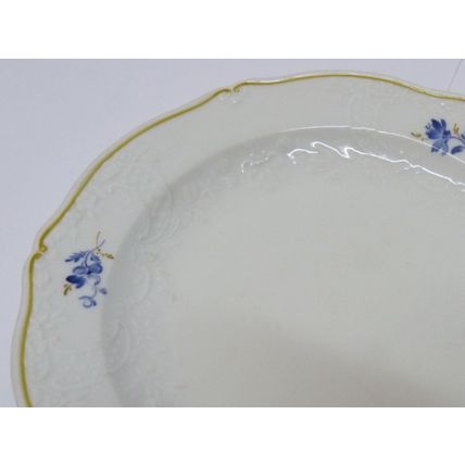 Antique Marked Meissen Scalloped Plate #3705 Blue Flowers & Gold Border, D 7"