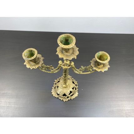 Vintage Candle Holder, 3 Arms Candlestick, Brass Ornate footed base, Antique Sty