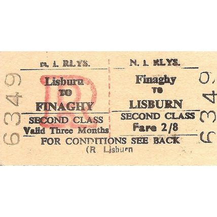 Northern Ireland Railways Edmondson Ticket - Finaghy to Lisburn